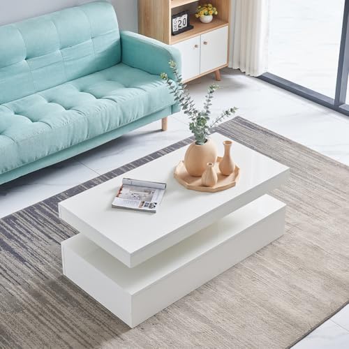 Qroxcey Modern White Coffee Table with RGB LED Lighting and Remote Control – High Gloss MDF Centre Table for Living Room