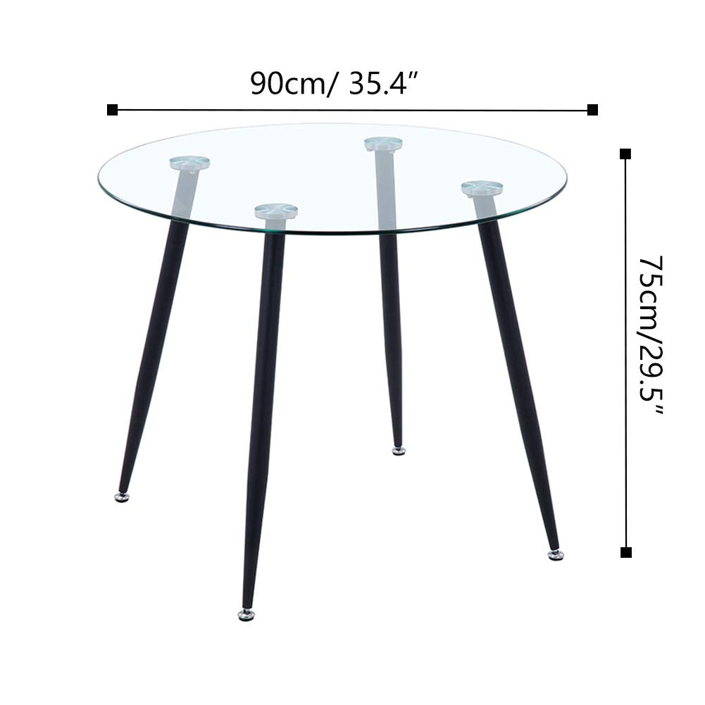 Round 90cm Glass Dining Table with Black Legs – Modern Tempered Glass Kitchen & Living Room Table