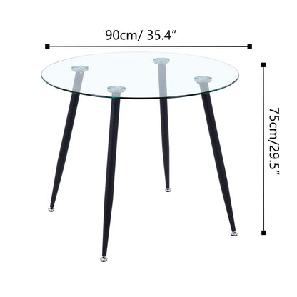 Round 90cm Glass Dining Table with Black Legs – Modern Tempered Glass Kitchen & Living Room Table