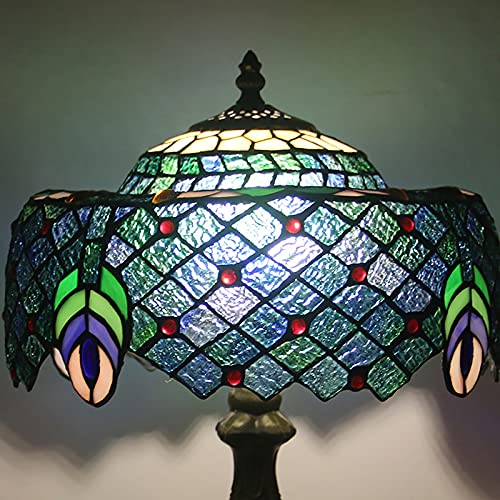 Handmade Stained Glass Table Lamp – Peacock Design, Resin Base, Eye-Care Light for Bedside or Living Room
