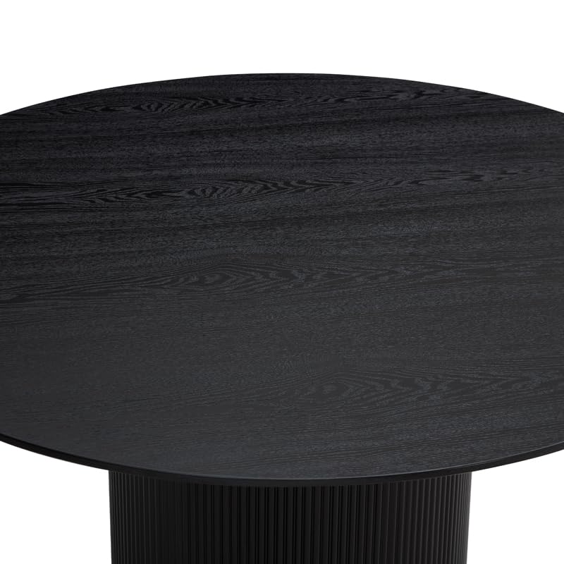Japandi Round Dining Table – Black Wood Veneer, Seats 4-6, Modern Minimalist Design