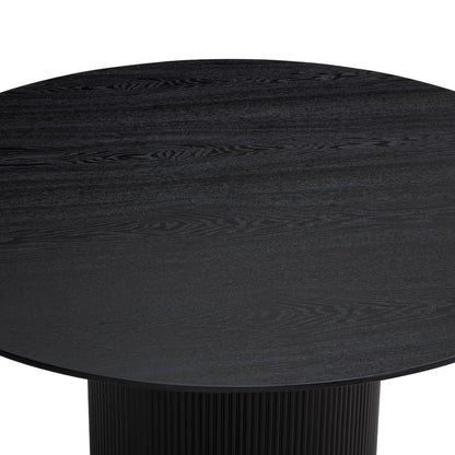 Japandi Round Dining Table – Black Wood Veneer, Seats 4-6, Modern Minimalist Design
