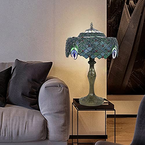 Handmade Stained Glass Table Lamp – Peacock Design, Resin Base, Eye-Care Light for Bedside or Living Room