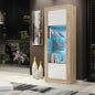 Modern Oak and White Gloss Sideboard with LED Lighting – 170cm Display Cabinet with Glass Shelves