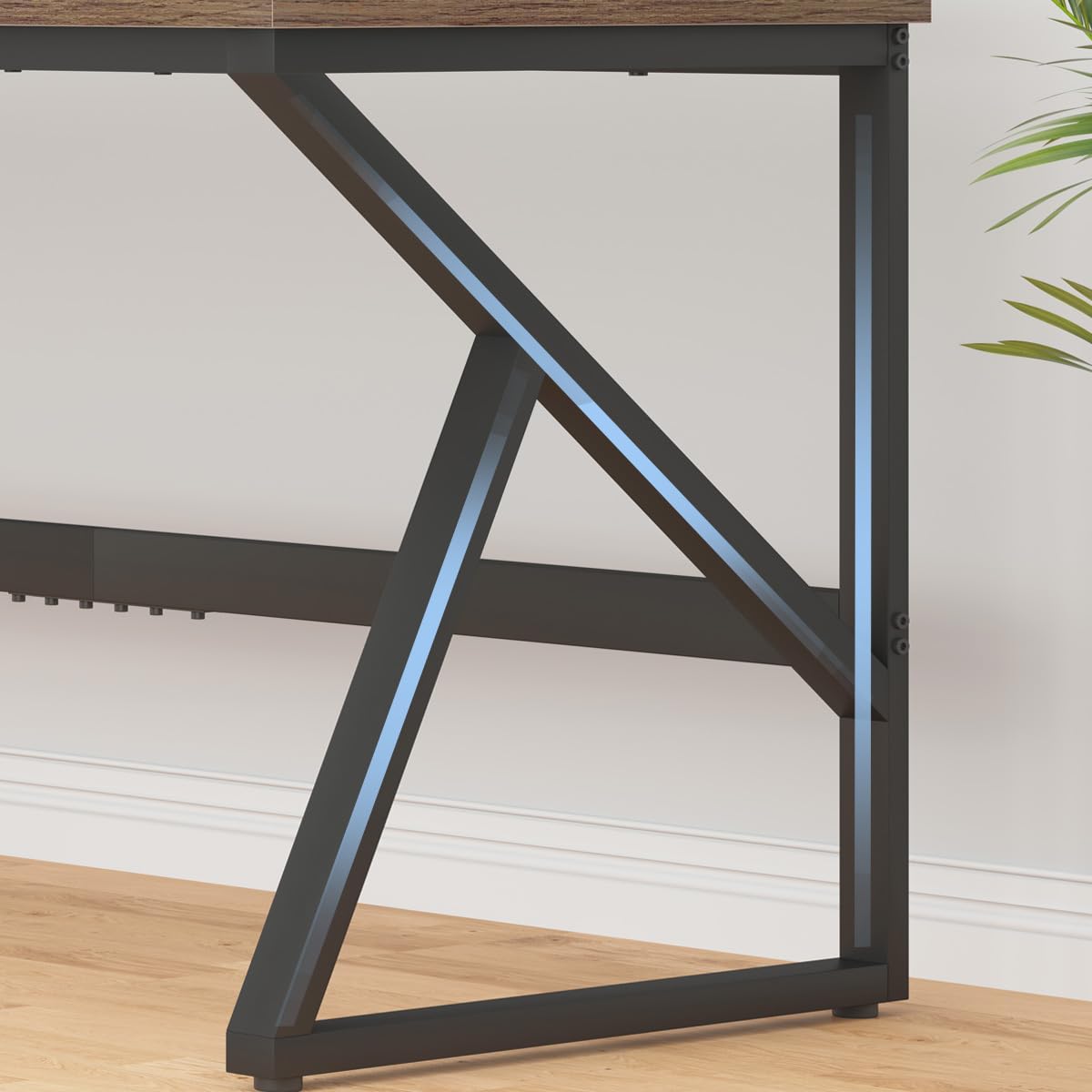 Large 180cm Rustic Office Desk – Double Workstation Table for Two with Metal Frame