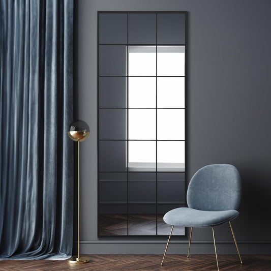 Fenestra Full-Length Mirror – 200×80 cm Black Metal Frame, Modern Arched Window Design for Leaning or Wall Mount