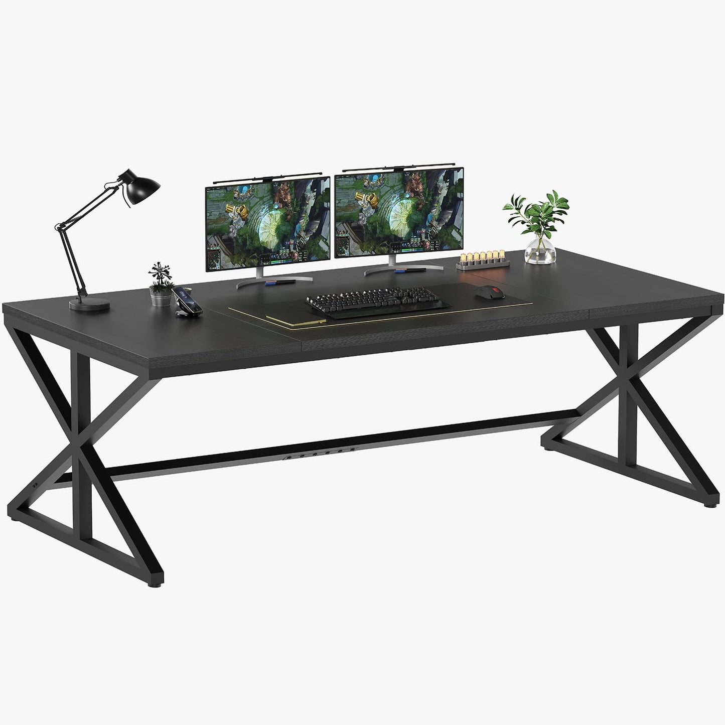 Modern 180cm Black Oak Computer Desk – Double Workstation Home Office Table for Tw