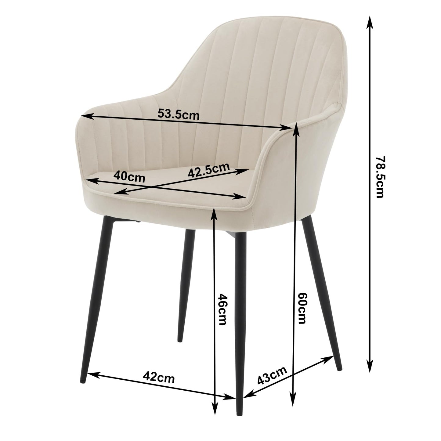 Set of 4 Cream Velvet Dining Chairs – Padded Seat with Backrest and Metal Legs for Dining Room or Living Space
