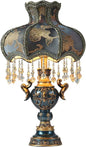 Victorian-Style Table Lamp – Pink Fabric Lampshade with Crystal Bead Trim & Antique Resin Base