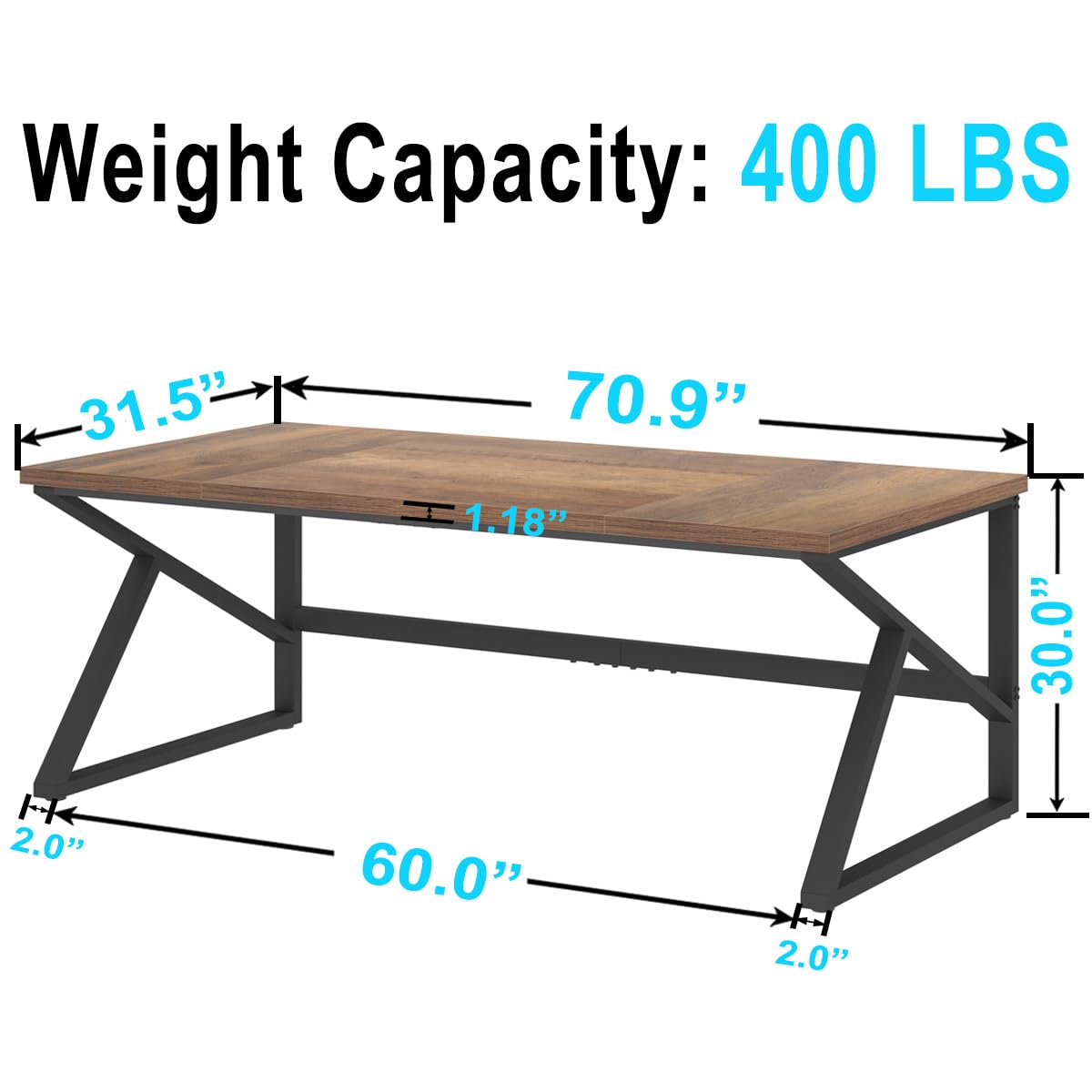 Large 180cm Rustic Office Desk – Double Workstation Table for Two with Metal Frame