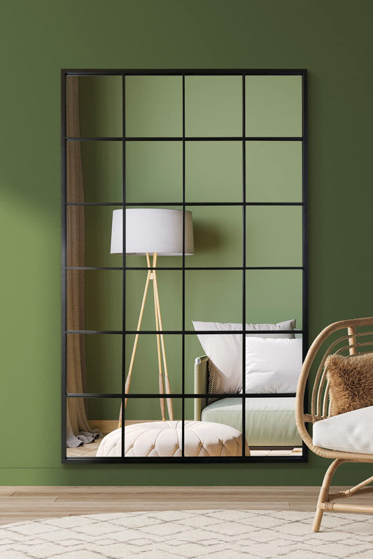 The Fenestra Full-Length Window Mirror – 69" x 43" Black Metal Frame | Modern Leaner & Wall Mirror