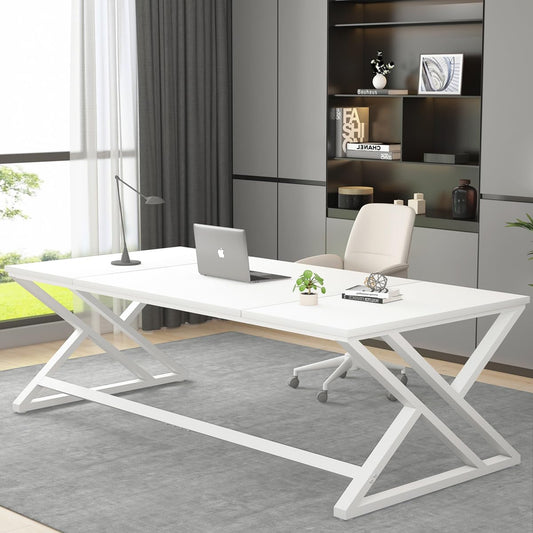 Modern Double Computer Desk – 180cm White Oak – Large Home Office Workstation for Tw