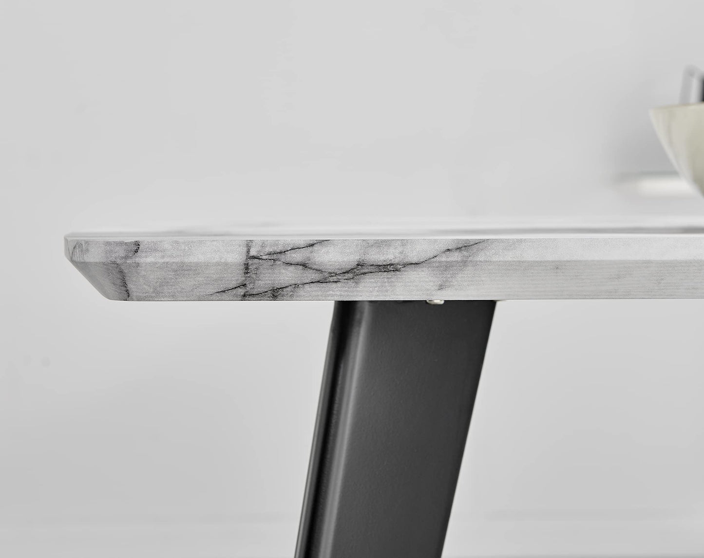 Andria Large 6-Seater Dining Table – White Marble Effect Top with Black Legs