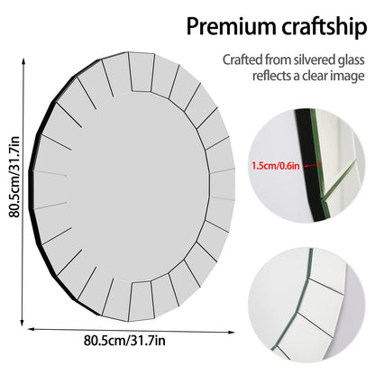 Decorative Art Wall Mirror Entryway : Elegant Artistic Look 5mm Premium Glass 80x80x1.7cm Circle Accent Mirror Silver Reflection Decor Mirrors Wall Mount for Living Room, Bathroom, Fireplace