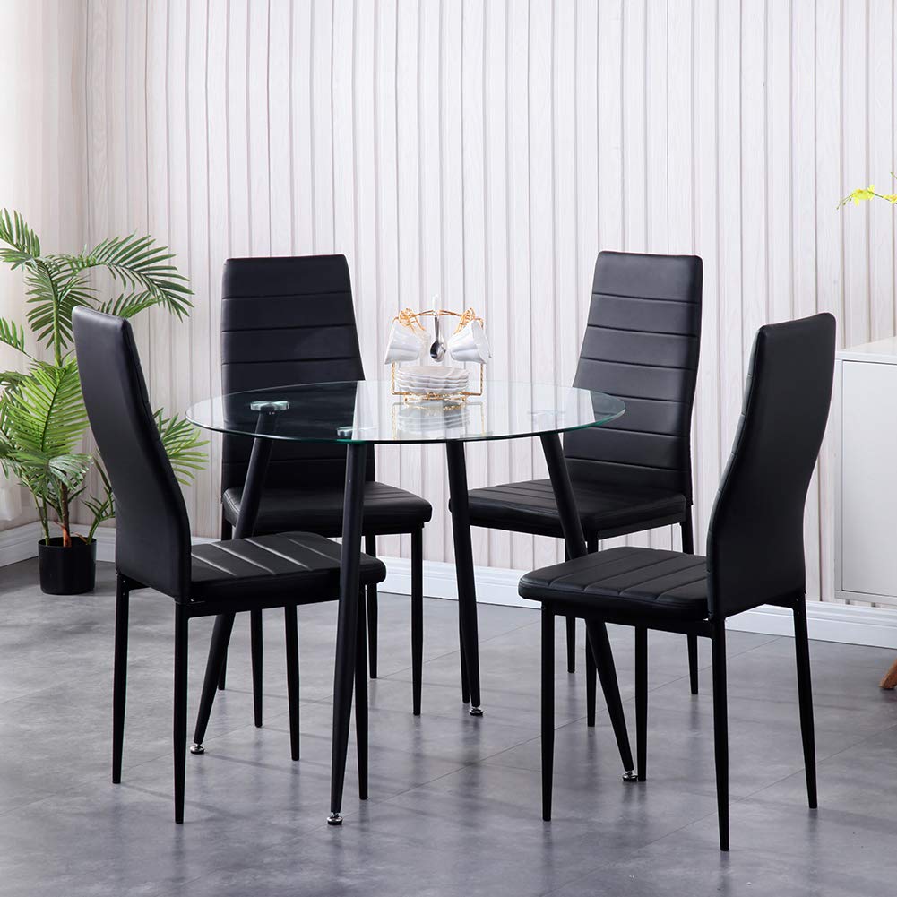 Round 90cm Glass Dining Table with Black Legs – Modern Tempered Glass Kitchen & Living Room Table