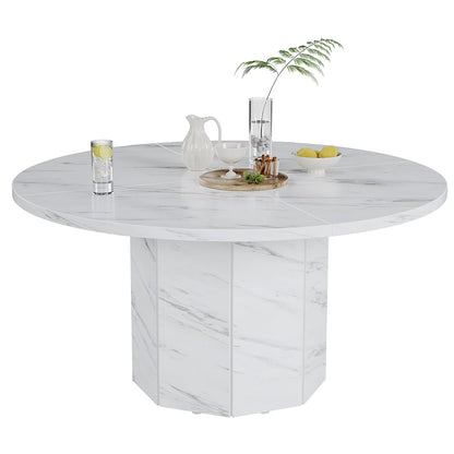 Round 120cm White Marble Dining Table – Modern Faux Marble Kitchen Table for 4–6 People with Octagon Base