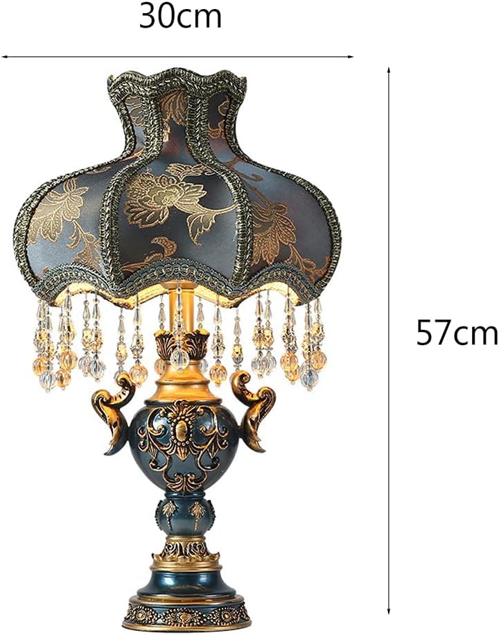Victorian-Style Table Lamp – Pink Fabric Lampshade with Crystal Bead Trim & Antique Resin Base