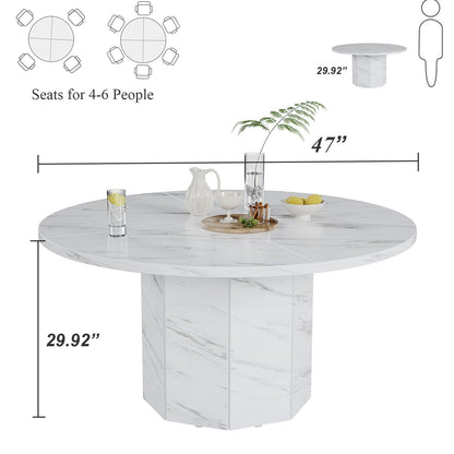 Round 120cm White Marble Dining Table – Modern Faux Marble Kitchen Table for 4–6 People with Octagon Base