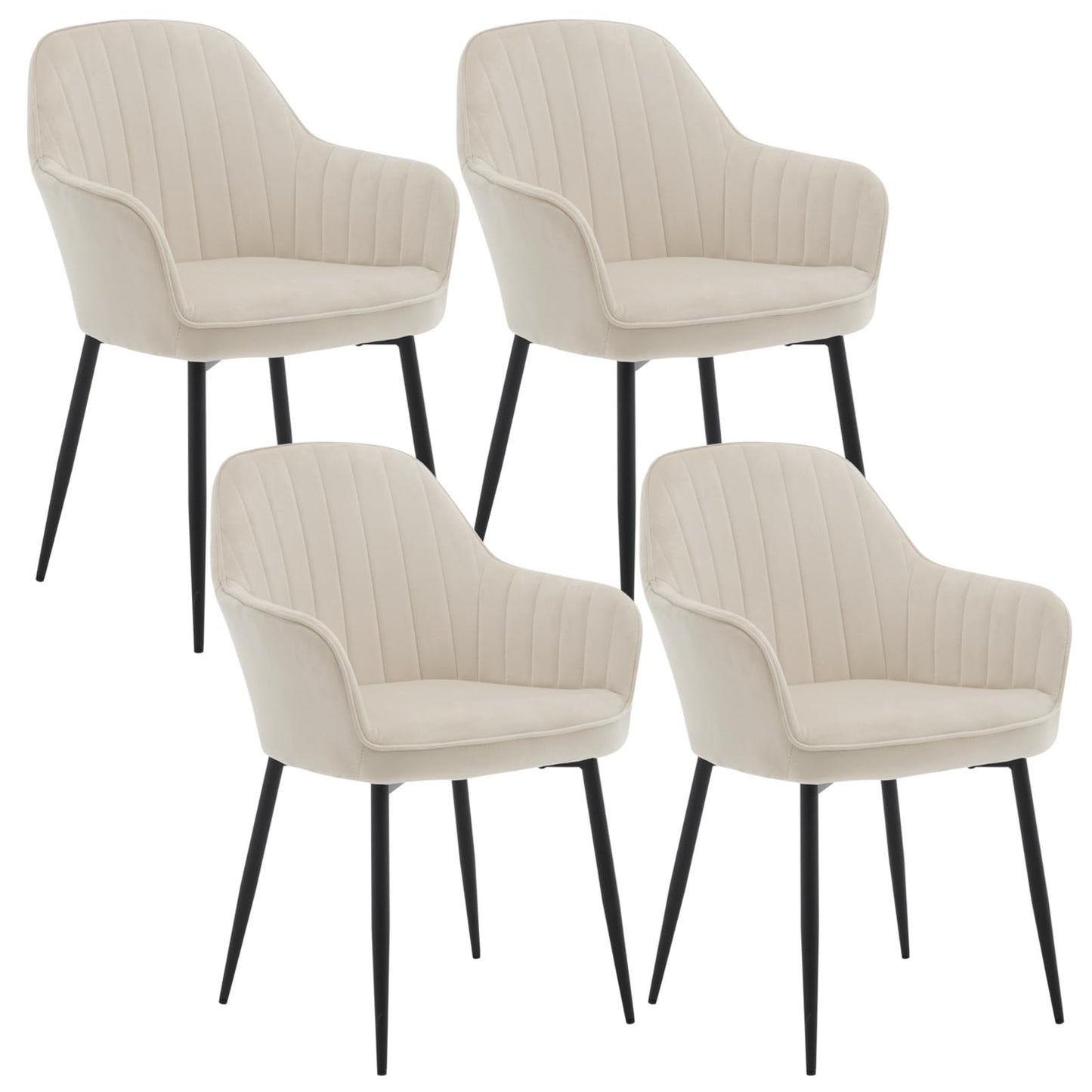 Set of 4 Cream Velvet Dining Chairs – Padded Seat with Backrest and Metal Legs for Dining Room or Living Space