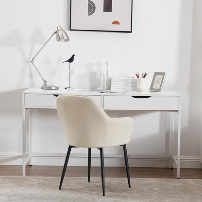 Set of 4 Cream Velvet Dining Chairs – Padded Seat with Backrest and Metal Legs for Dining Room or Living Space