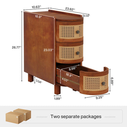 Tribesigns Set of 2 Solid Wood End Tables with 3 Rattan Drawers – Walnut & Oak Finish, No Assembly Needed