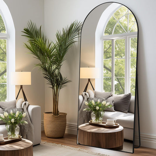 LunaMirror Oversized Arch Full-Length Mirror – 180x76cm Black Frame | Floor Standing or Wall Mounted