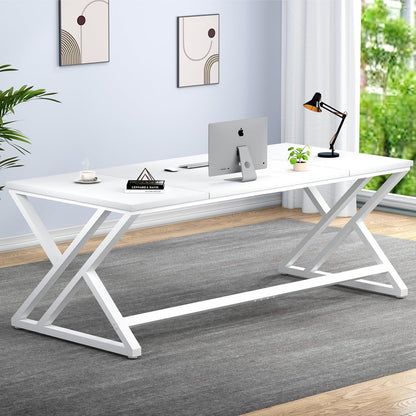 Modern Double Computer Desk – 180cm White Oak – Large Home Office Workstation for Tw