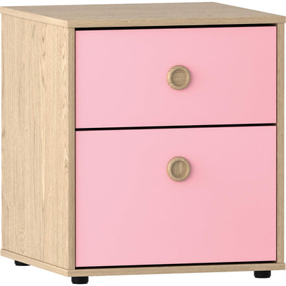 Junior Vida Neptune 3-Piece Bedroom Furniture Set – Pink & Oak Bedside Table, 5-Drawer Chest, and 1-Door Wardrobe