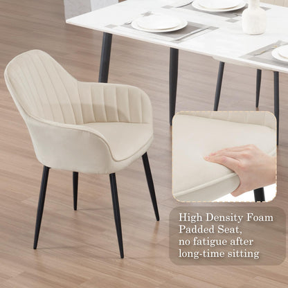 Set of 4 Cream Velvet Dining Chairs – Padded Seat with Backrest and Metal Legs for Dining Room or Living Space