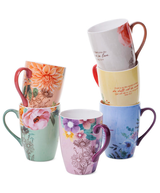 Inspirational Christian Coffee Mug Set – 6 Assorted 12 oz Scripture Mugs with Bible Verses