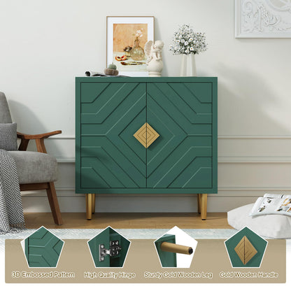 HOLTICO Wooden Sideboard with 2 Doors | 3D Embossed Accent Cabinet | Modern Green Buffet Storage for Living Room, Dining Room & Hallway