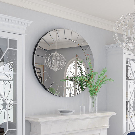 Decorative Art Wall Mirror Entryway : Elegant Artistic Look 5mm Premium Glass 80x80x1.7cm Circle Accent Mirror Silver Reflection Decor Mirrors Wall Mount for Living Room, Bathroom, Fireplace