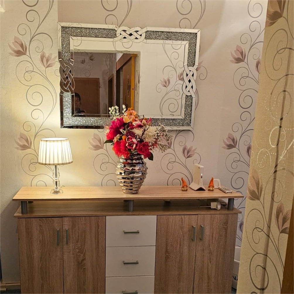Rectangular Venetian Wall Mirror with Embedded Crystals – 90×60 cm Decorative Accent in Silver