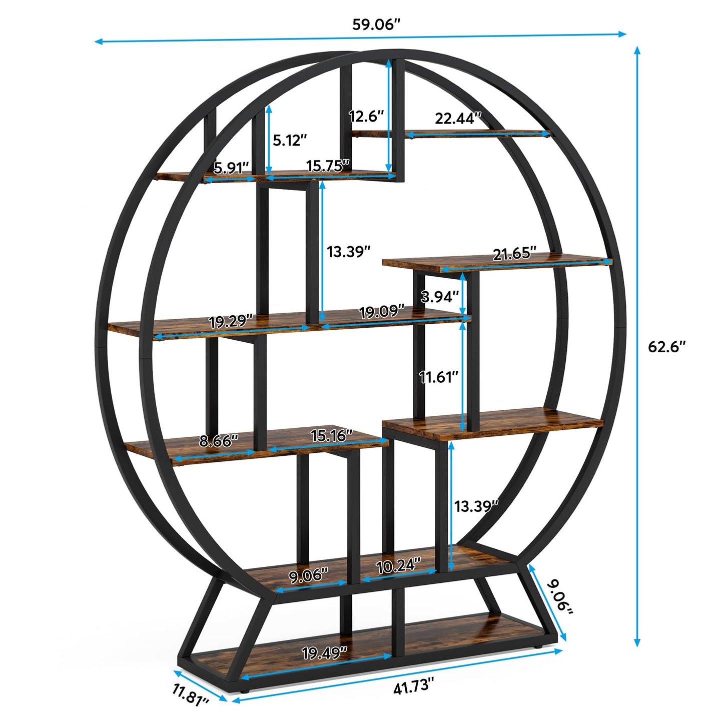 Tribesigns Industrial 5-Tier Round Bookcase – 160 cm Tall Rustic Brown Open Shelf Organizer for Home & Office