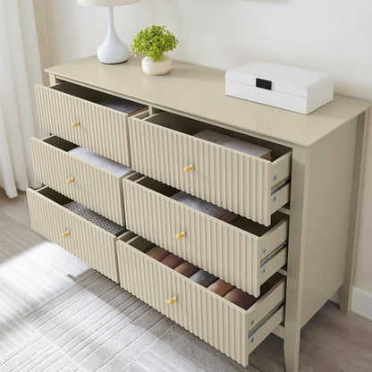 Melody Maison Hales Taupe Bedroom Set – Large Chest of Drawers with 2 Matching Bedside Tables