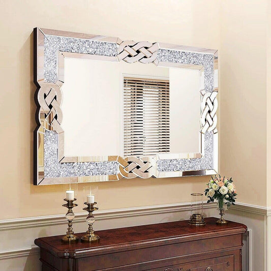 Rectangular Venetian Wall Mirror with Embedded Crystals – 90×60 cm Decorative Accent in Silver