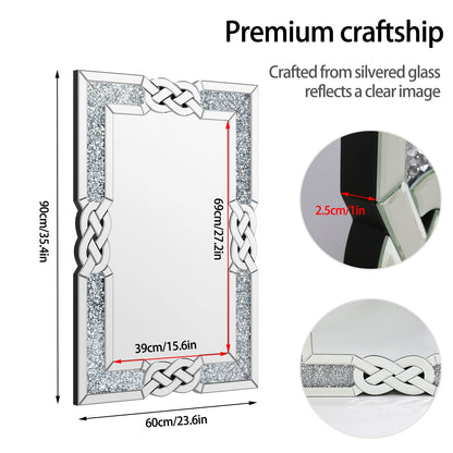 Rectangular Venetian Wall Mirror with Embedded Crystals – 90×60 cm Decorative Accent in Silver