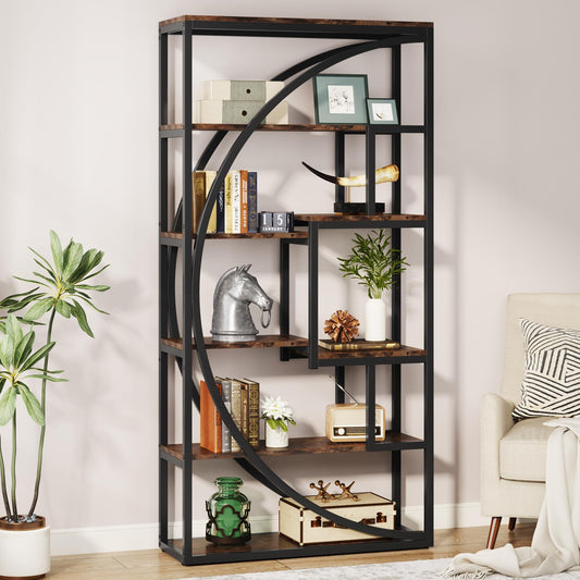 Tribesigns Industrial 5-Tier Bookshelf – 70.8" Tall Rustic Brown Etagere with 8 Open Shelves for Home, Office, or Living Room