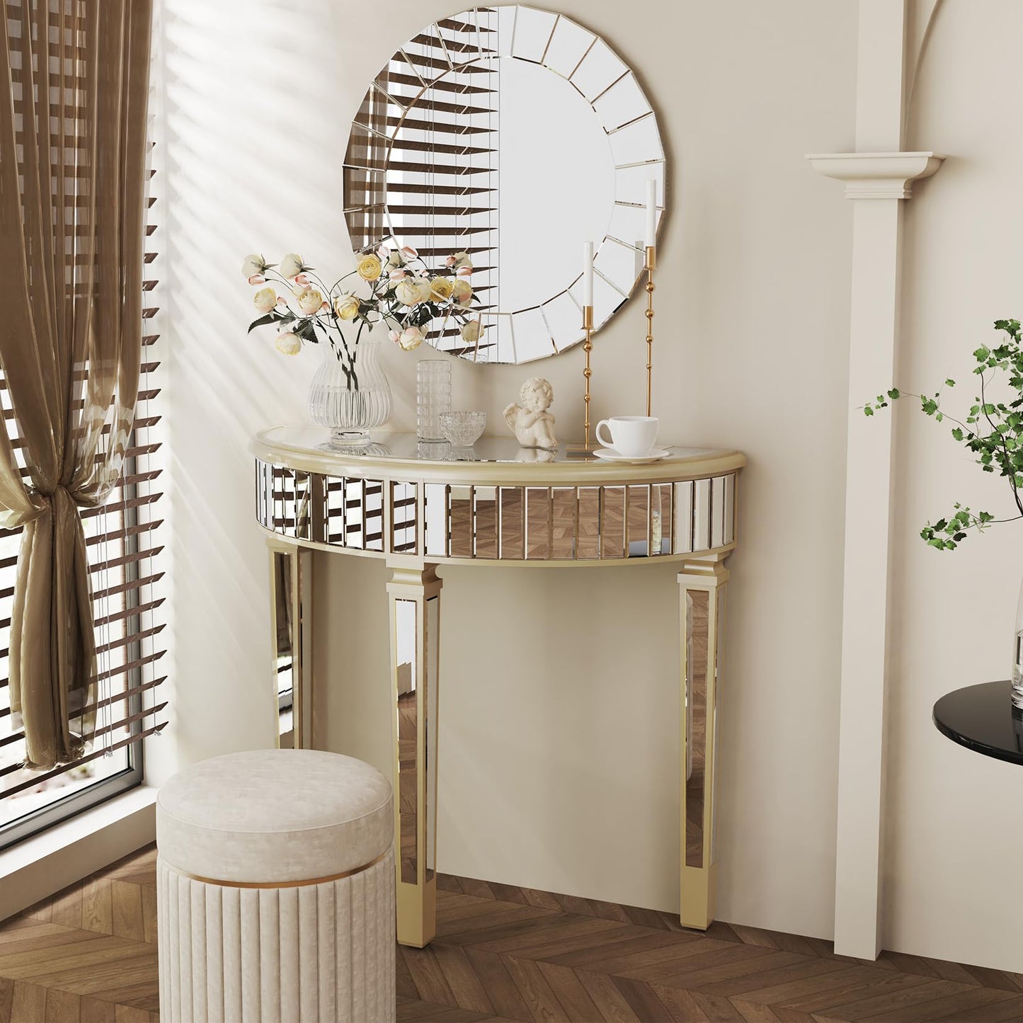 Decorative Art Wall Mirror Entryway : Elegant Artistic Look 5mm Premium Glass 80x80x1.7cm Circle Accent Mirror Silver Reflection Decor Mirrors Wall Mount for Living Room, Bathroom, Fireplace