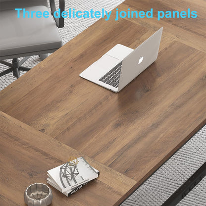 Large 180cm Rustic Office Desk – Double Workstation Table for Two with Metal Frame