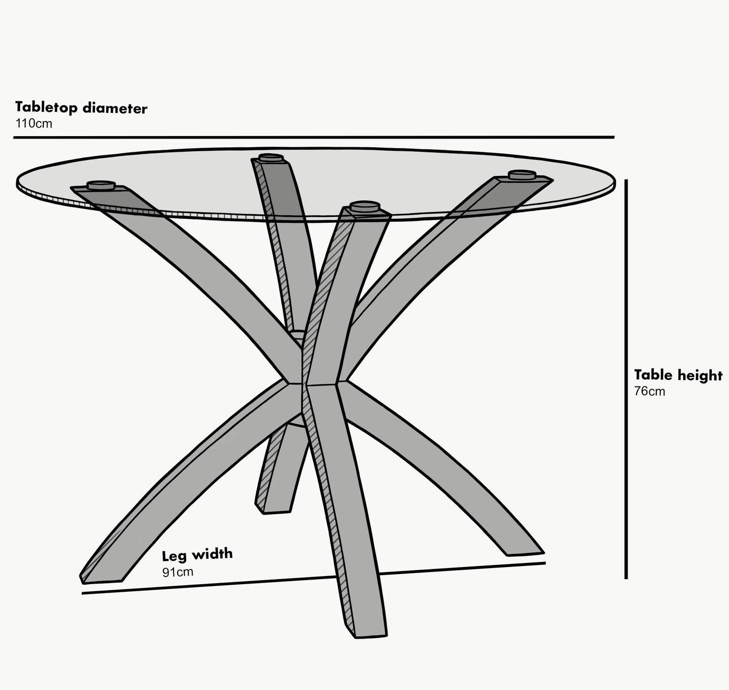 Glass Round Dining Table with Solid Oak Legs – 110cm Diameter, Modern Design