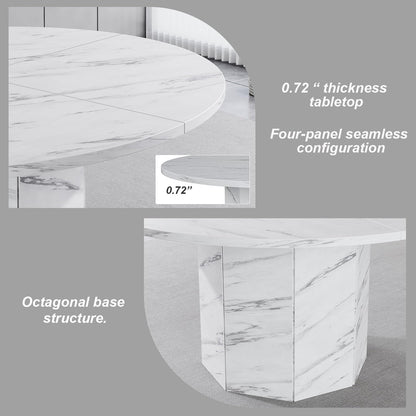 Round 120cm White Marble Dining Table – Modern Faux Marble Kitchen Table for 4–6 People with Octagon Base