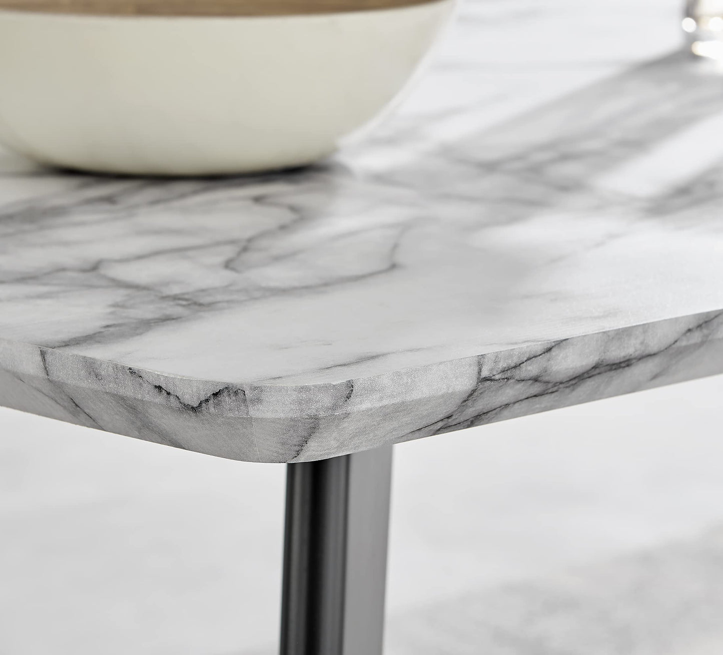 Andria Large 6-Seater Dining Table – White Marble Effect Top with Black Legs