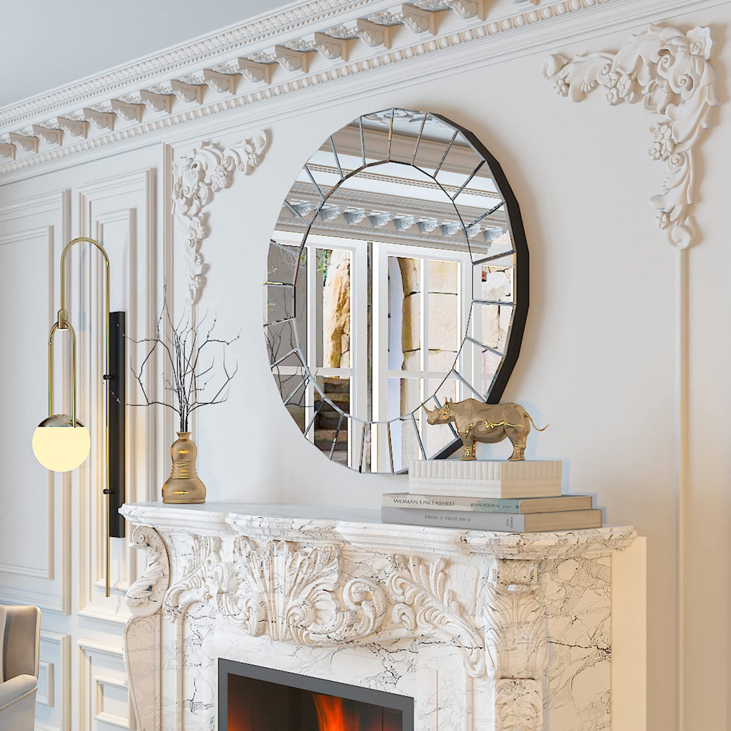 Decorative Art Wall Mirror Entryway : Elegant Artistic Look 5mm Premium Glass 80x80x1.7cm Circle Accent Mirror Silver Reflection Decor Mirrors Wall Mount for Living Room, Bathroom, Fireplace