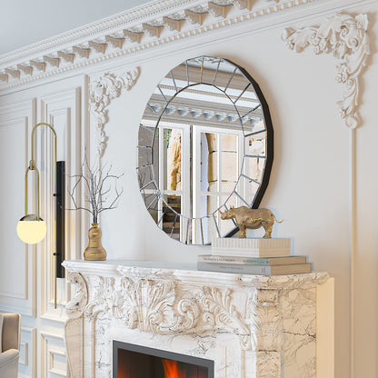 Decorative Art Wall Mirror Entryway : Elegant Artistic Look 5mm Premium Glass 80x80x1.7cm Circle Accent Mirror Silver Reflection Decor Mirrors Wall Mount for Living Room, Bathroom, Fireplace