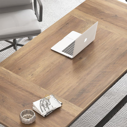 Large 180cm Rustic Computer Desk – Industrial Double Workstation for Home Offic