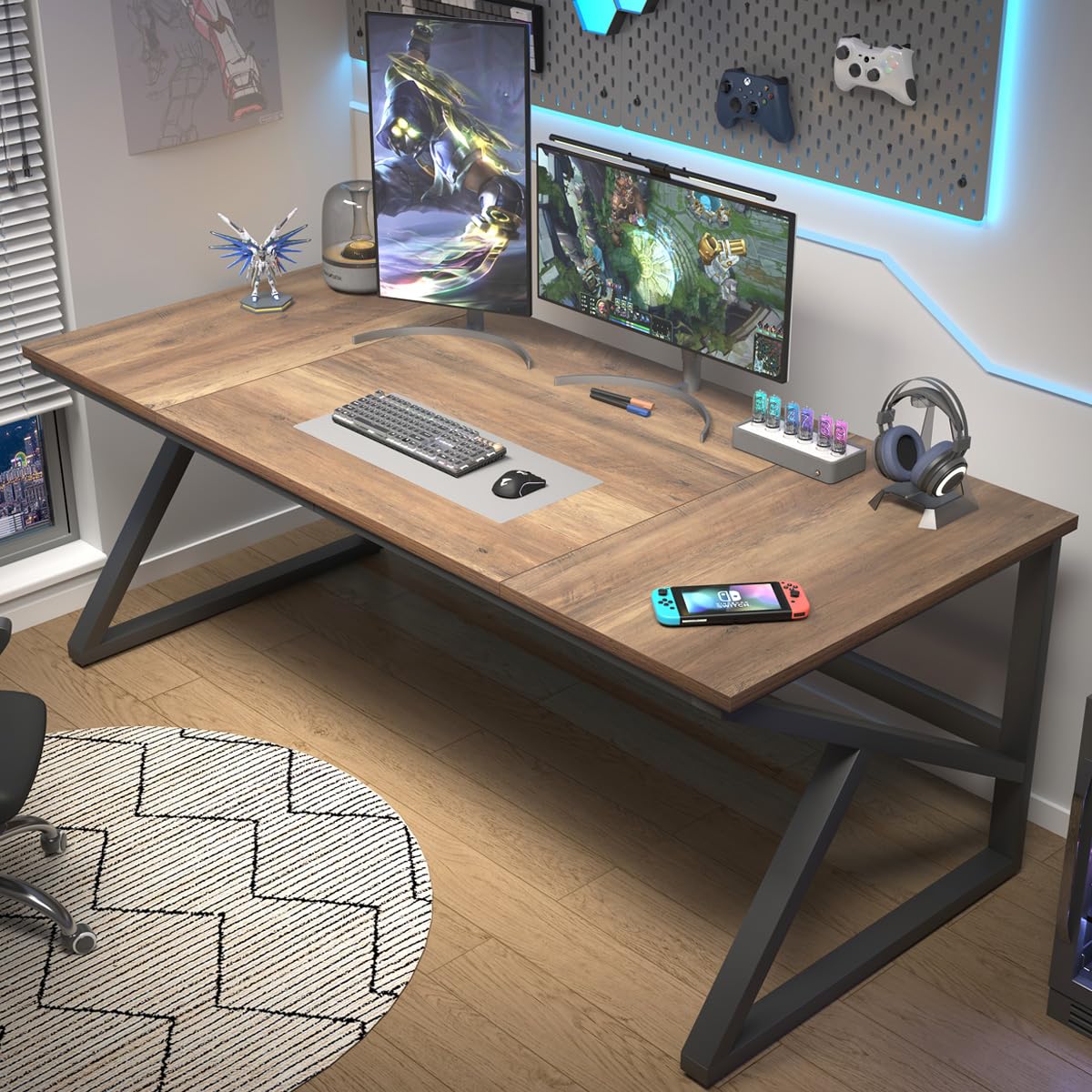 Large 180cm Rustic Computer Desk – Industrial Double Workstation for Home Offic