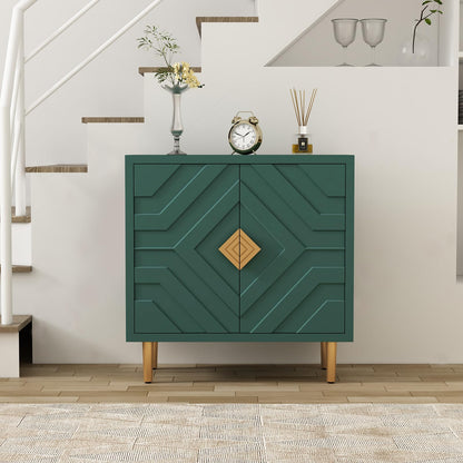 HOLTICO Wooden Sideboard with 2 Doors | 3D Embossed Accent Cabinet | Modern Green Buffet Storage for Living Room, Dining Room & Hallway