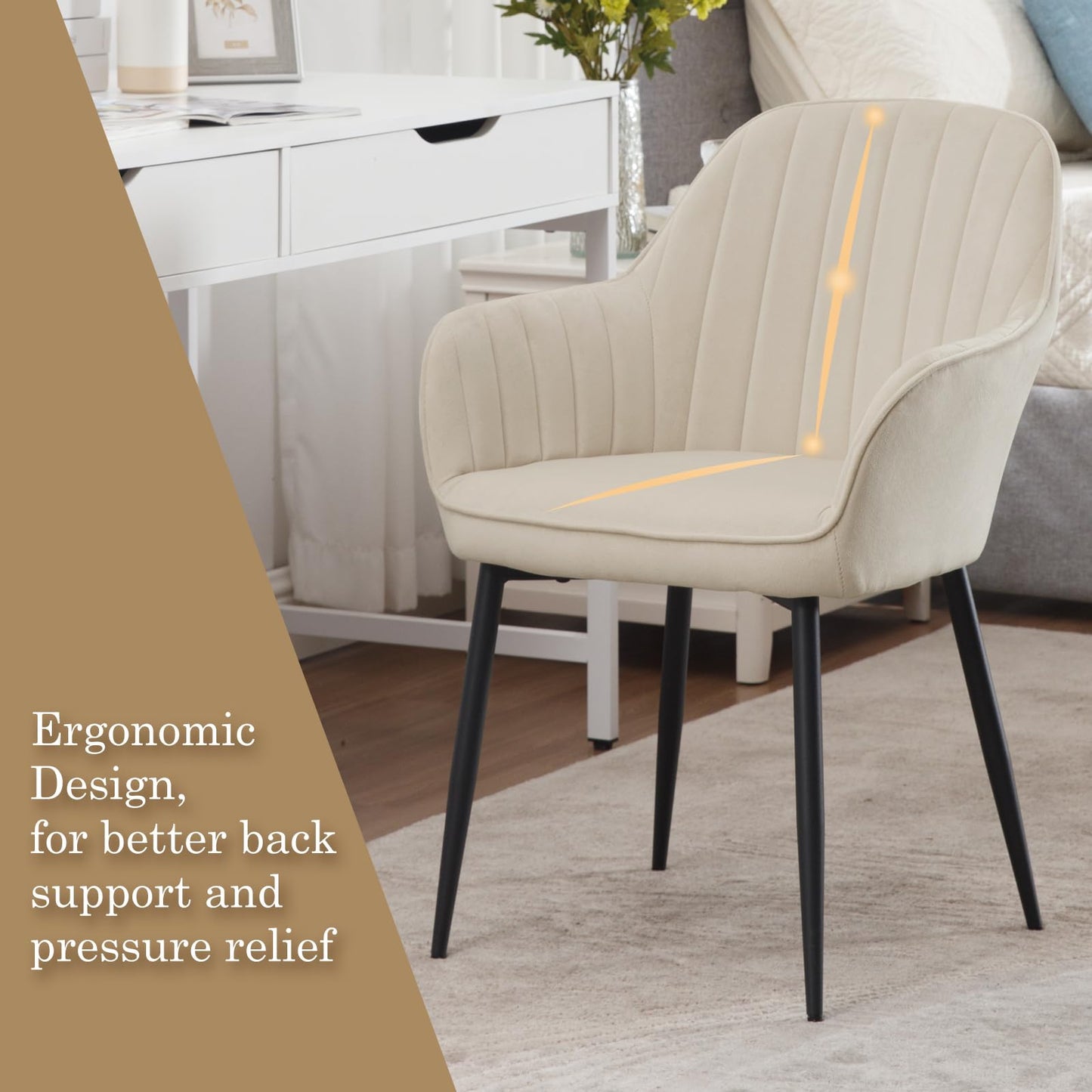 Set of 4 Cream Velvet Dining Chairs – Padded Seat with Backrest and Metal Legs for Dining Room or Living Space
