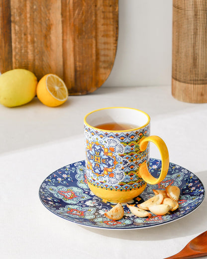 Porcelain Coffee Mug Set – 6-Pack, 410ml Colorful Cups with Handles, Bohemian Style Drinkware for Coffee, Tea, Milk & Cappuccino
